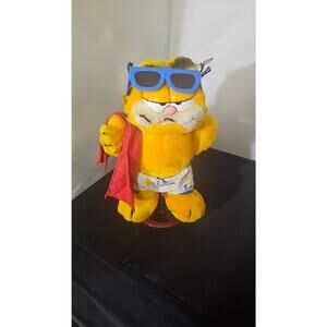Rare Vintage Garfield Wearing Swimsuit, Goggles, and Towel Plushie